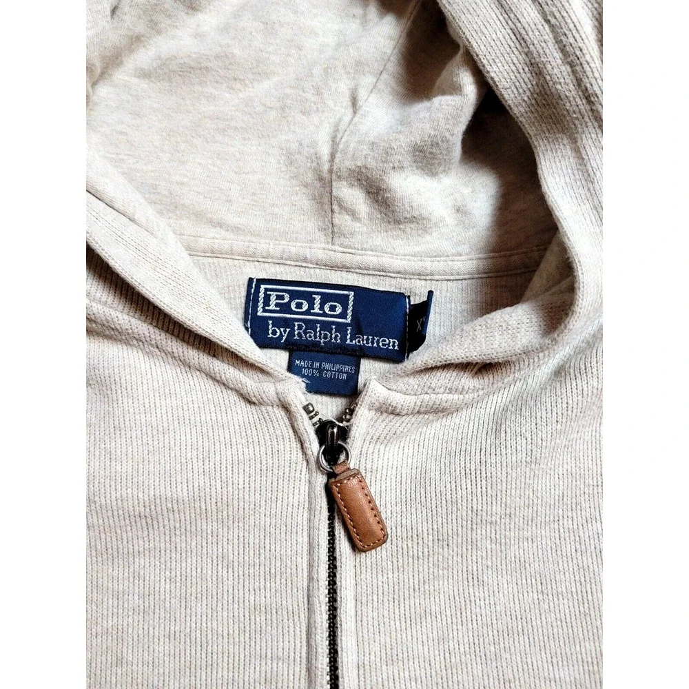 VINTAGE POLO RALPH LAUREN‎ SWEATSHIRT FULL ZIP CREAM MENS XXL BLACK PREPPY WARM